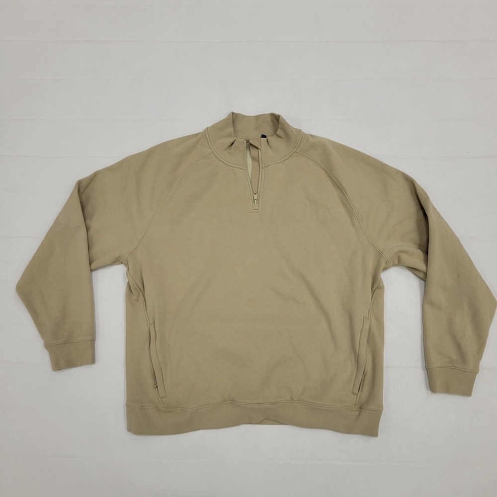 Fabletics To Go 1/4 Zip Pullover Sweatshirt Men's XXL 2X Athletic Athleisure Tan